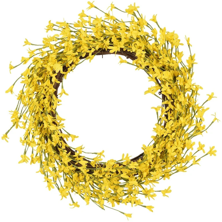 Coolmade Artificial Forsythia Flower Wreath - 16" Yellow Flower Door Wreath Fake Flower Spring/Su... | Walmart (US)