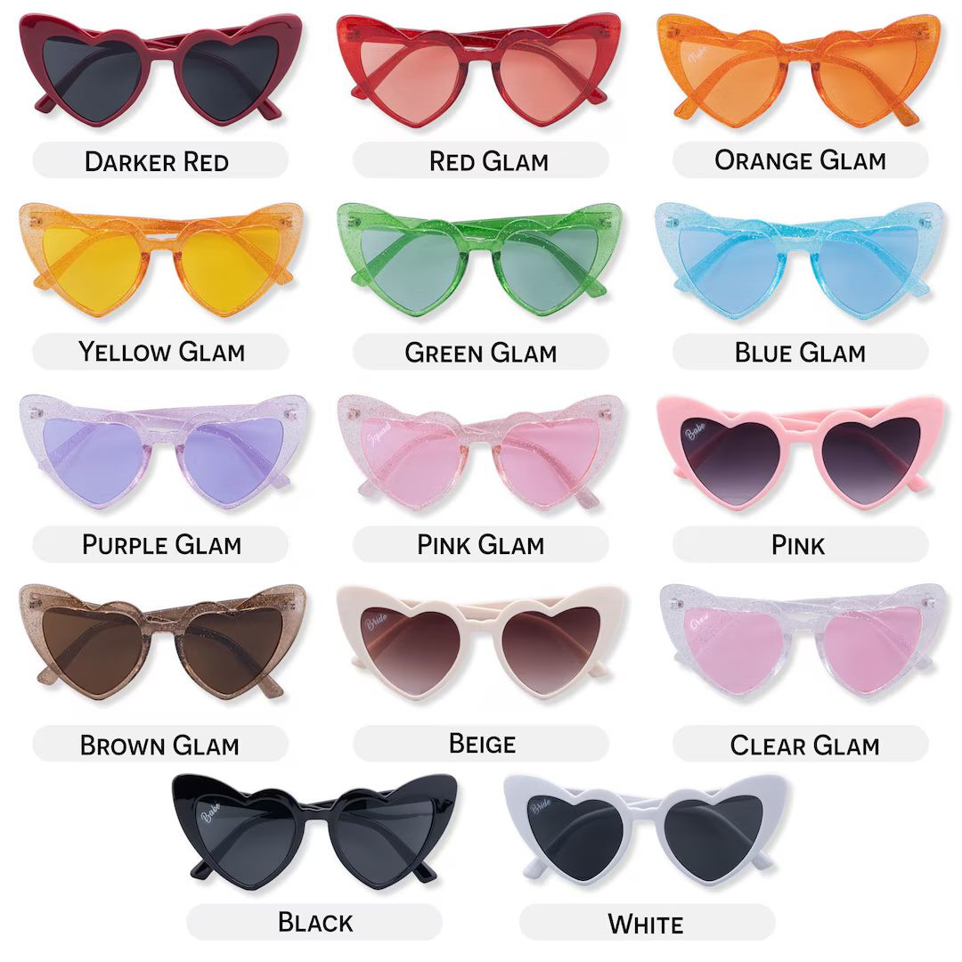 Bachelorette Party Sunglasses, Personalized Bride, Babe, Tribe, Squad & Crew Heart Sunglasses, Br... | Etsy (US)