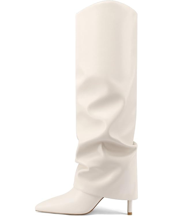 Vaslemuse Womens Fold Over Knee High Boots Stiletto High Heel Slouchy Tall Boots Pointed Toe Sexy... | Amazon (US)