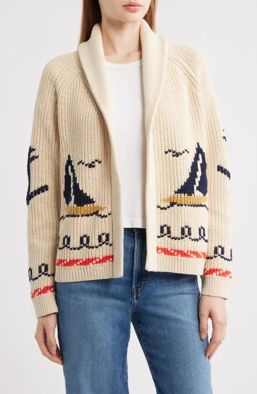 THE GREAT. The Sailboat Lodge Shawl Collar Cardigan in Cream at Nordstrom, Size 0 | Nordstrom