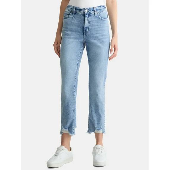 Time and Tru Women's High Rise Straight Leg Destructed Hem Jeans, Sizes 0-20 | Walmart (US)