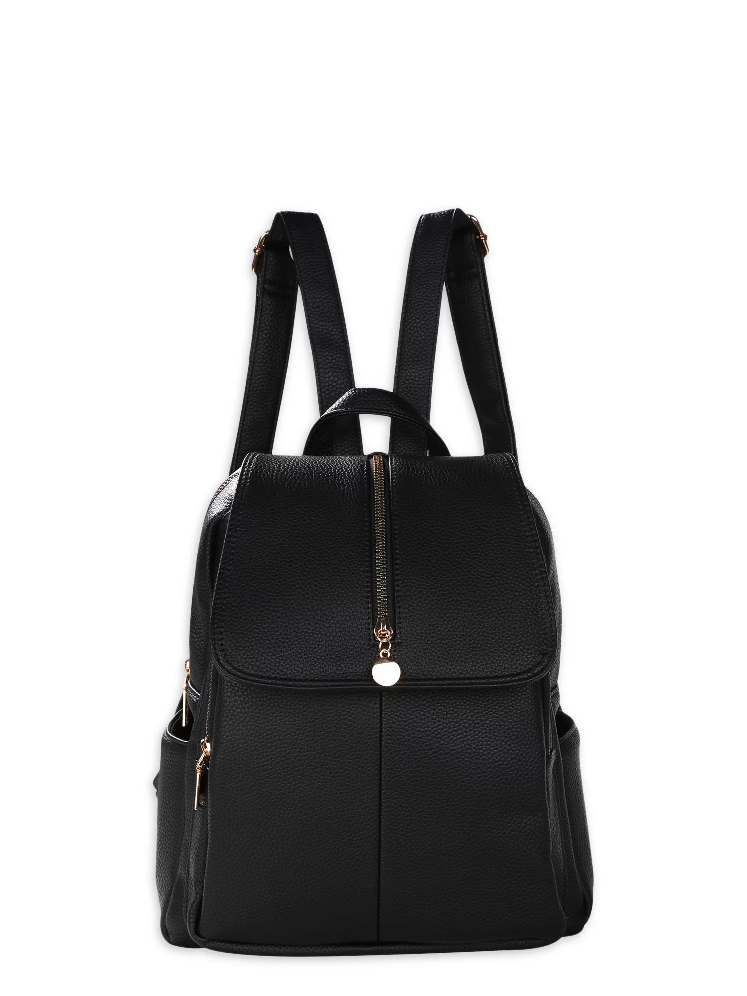 BeCool Women's Black Pebble Flap Backpack with Zipper Medium Double Entry - Walmart.com | Walmart (US)