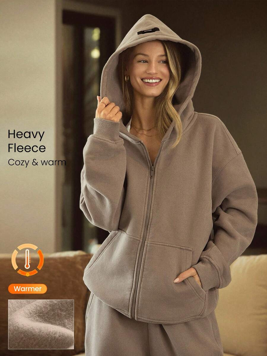 GLOWMODE Heavyweight Fleece Oversized Hoodie Jacket Side Pocket Thick Thermal Warm Winter | SHEIN