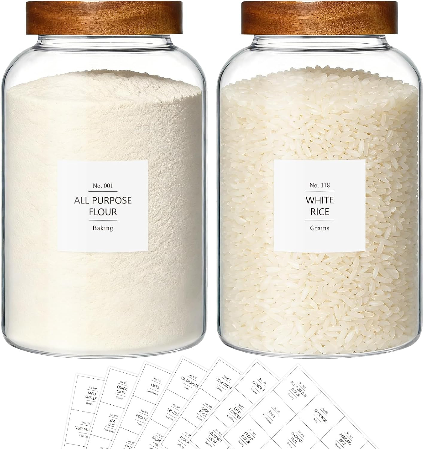 1 Gallon Glass Jars w/Acacia Lids for Flour & Rice Containers 2Pcs | Amazon (US)