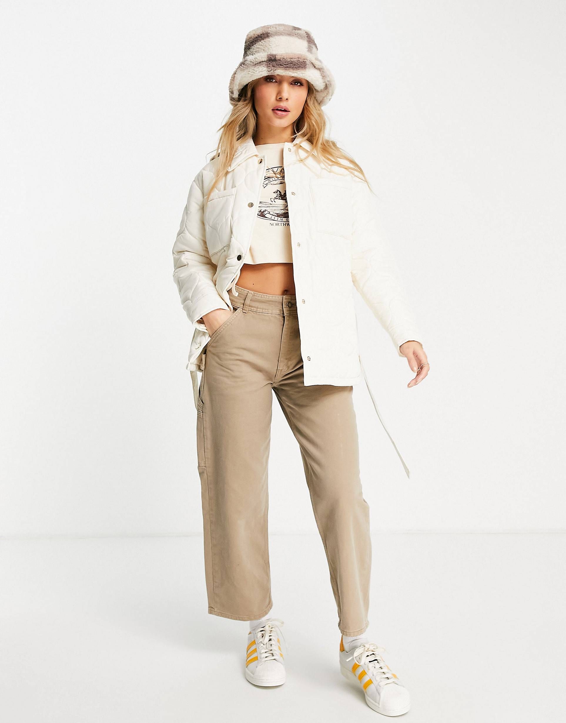 Miss Selfridge lightweight quilted belted jacket in ivory | ASOS (Global)