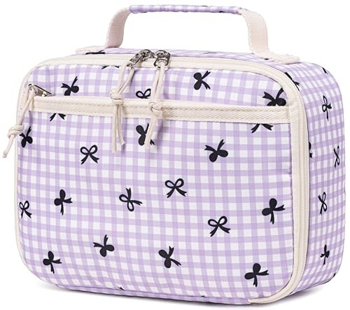 LEDAOU Lunch Bag Kids Insulated Lunch Box Girl Boy Insulated Reusable Lunch Bag for School Picnic Hiking Work (Purple Bow) | Amazon (US)