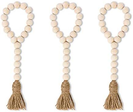 TIMEYARD Wood Bead Garland with Tassels Farmhouse Beads 3Pcs Rustic Country Decor Prayer Beads Wa... | Amazon (US)