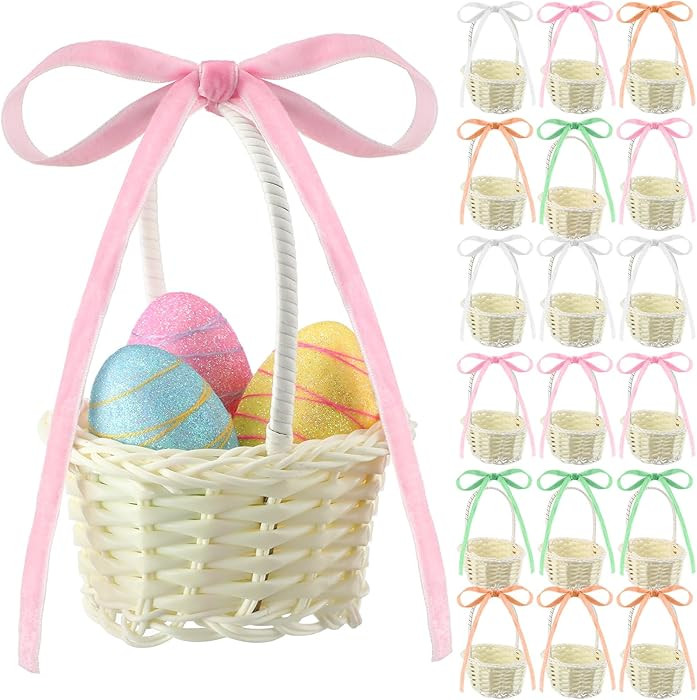 Weysat 18pcs Velvet Bow Mini Easter Baskets with Handles pastel Easter Party Favor Supplies Mini ... | Amazon (US)