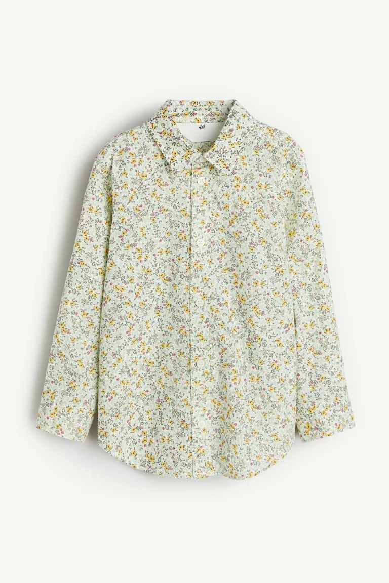 Floral-patterned Poplin Shirt - Green/floral - Kids | H&M US | H&M (US + CA)