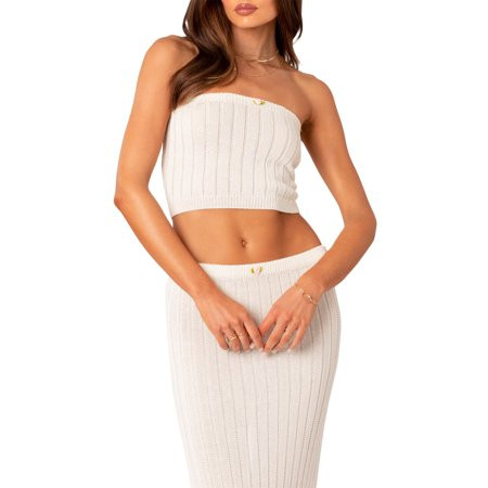 AMILIEe Women Knit Skirt Set Flower Strapless Tube Top + Slit Long Skirt | Walmart (US)