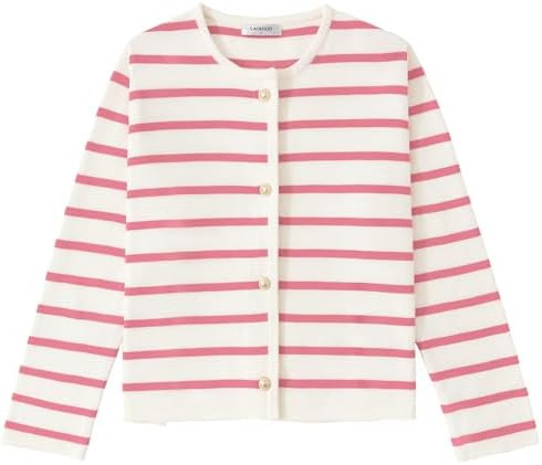 Women's Striped Cardigan Sweater Trendy Long Sleeve Button Down Crewneck Knit Cardigans | Amazon (US)