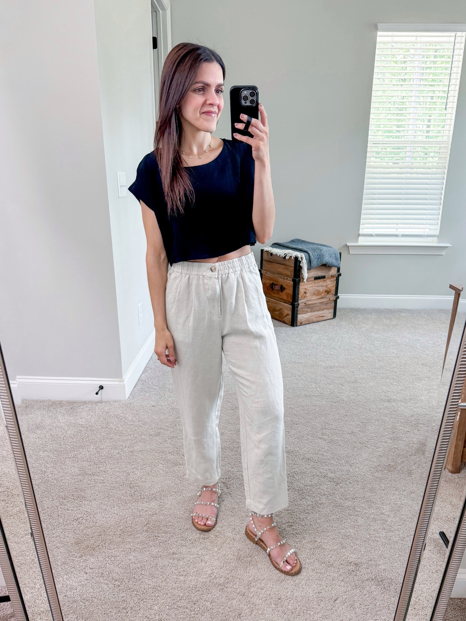 #ootd | cropped linen tank, tapered linen pant, embellished gladiator sandal, charm necklace: all older, linked similar 

#LTKStyleTip
