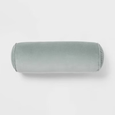 8"x22" Luxe Round Velvet Bolster Decorative Pillow Light Teal Green - Threshold™: Indoor Cotton... | Target