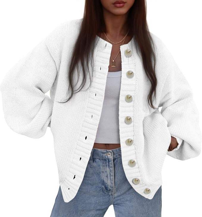 PRETTYGARDEN Women's Winter Chunky Cardigan Sweaters | Cozy Warm Knit, Crew Neck Long Sleeve, But... | Amazon (US)