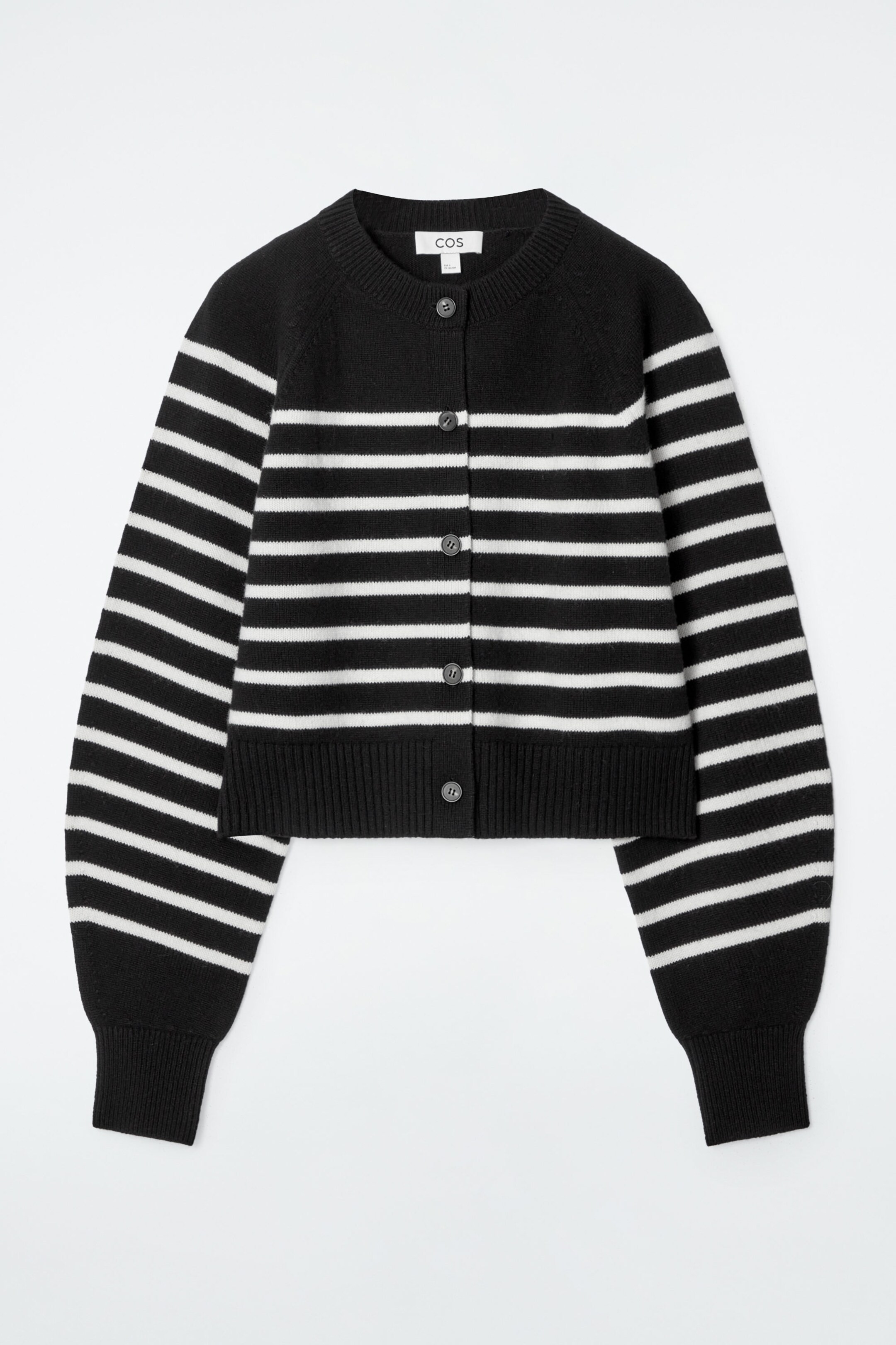 CROPPED WOOL CARDIGAN - BLACK / WHITE / STRIPED | COS UK
