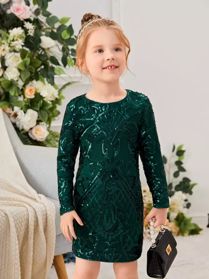 SHEIN Kids CHARMNG Toddler Girls Sequin Fitted Dress | SHEIN