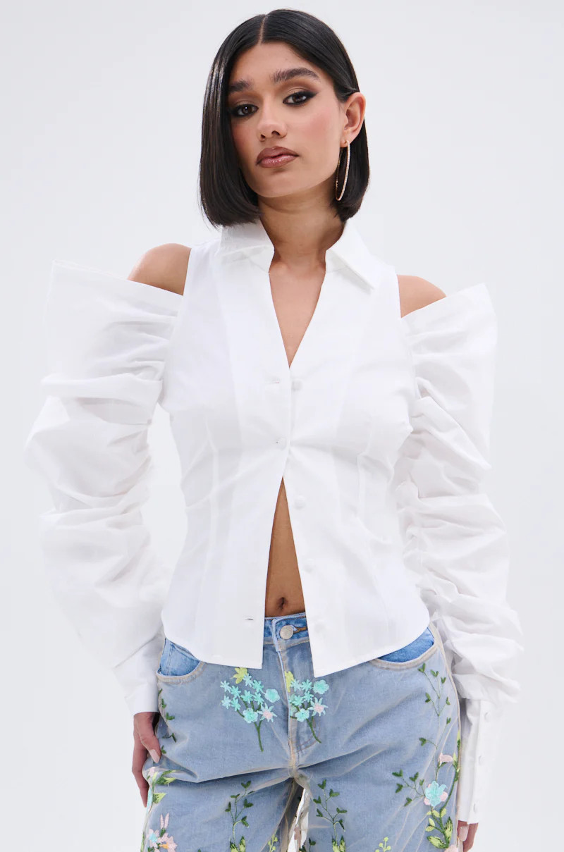 CRAZY IN LOVE WHITE BUTTON DOWN BLOUSE | AKIRA