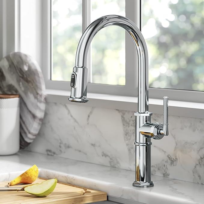 KRAUS® Allyn™ Traditional Industrial Pull-Down Single Handle Kitchen Faucet in Chrome, KPF-410... | Amazon (US)