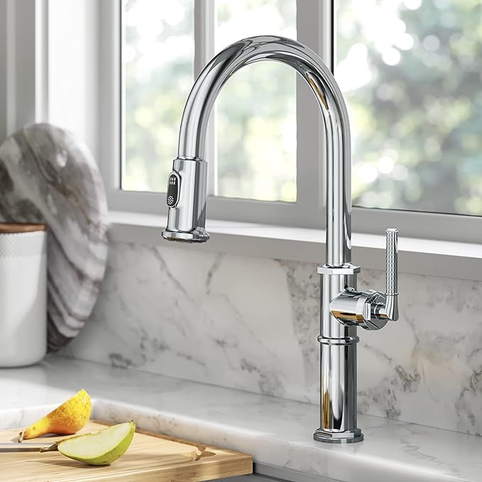 KRAUS® Allyn™ Traditional Industrial Pull-Down Single Handle Kitchen Faucet in Chrome, KPF-410... | Amazon (US)