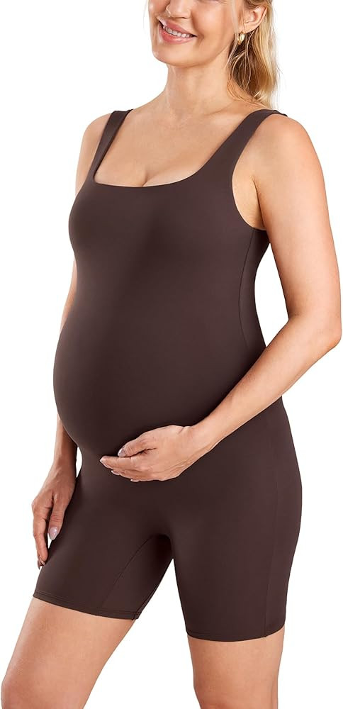 MOMANDA Women' s Maternity Bodysuit Sleeveless Shorts Jumpsuit Square Neck Tank Top for Pregnancy | Amazon (US)