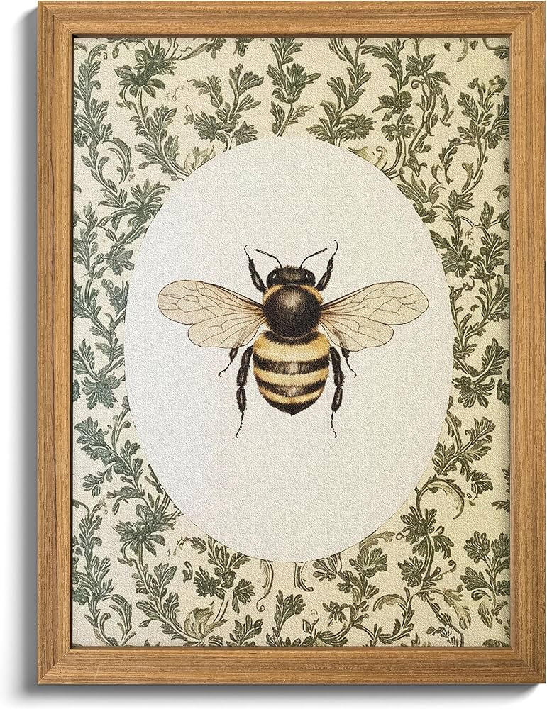 3D Textured Vintage Bee Framed Wall Art, Cottagecore Insect Animal Wall Decor Painting, Rustic Fa... | Amazon (US)