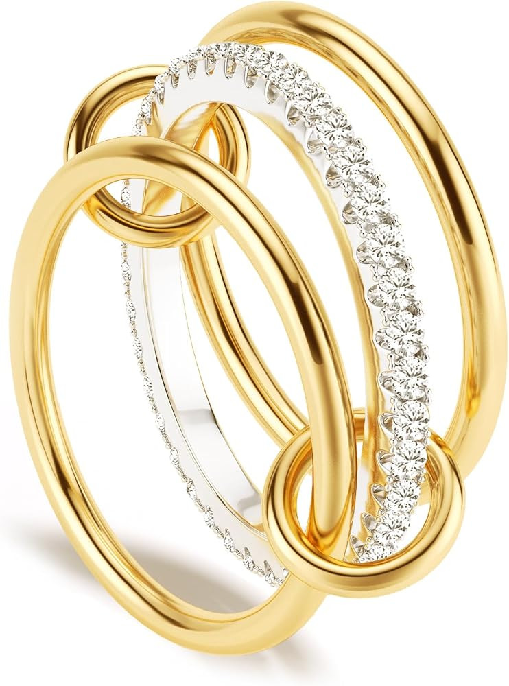 18K Gold Plated Stackable Rings for Women, Gold & Silver Mixed Metal Stacked Ring Set, 3 Interloc... | Amazon (US)