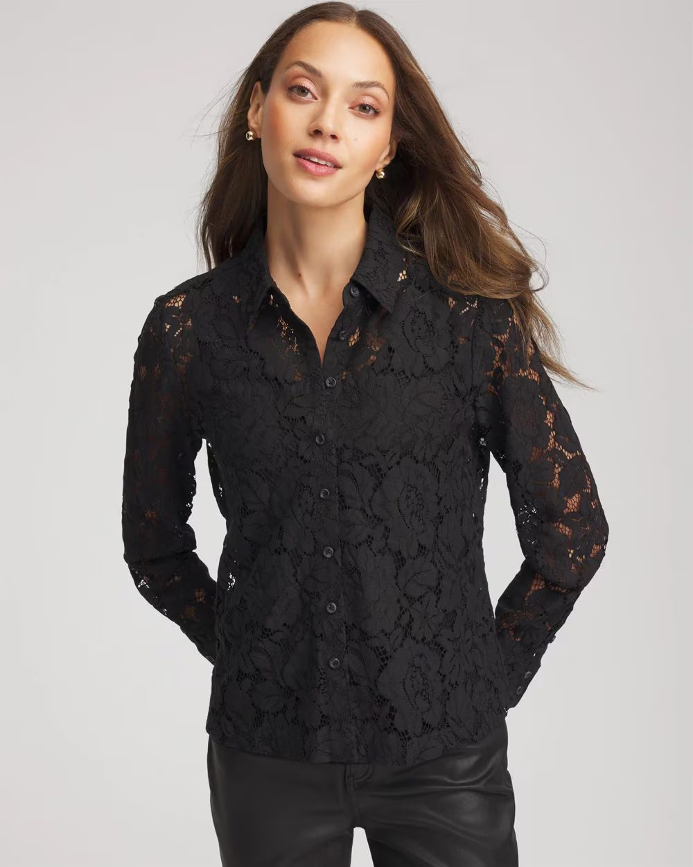 Classic-Fit Collared Lace Shirt | Chico's