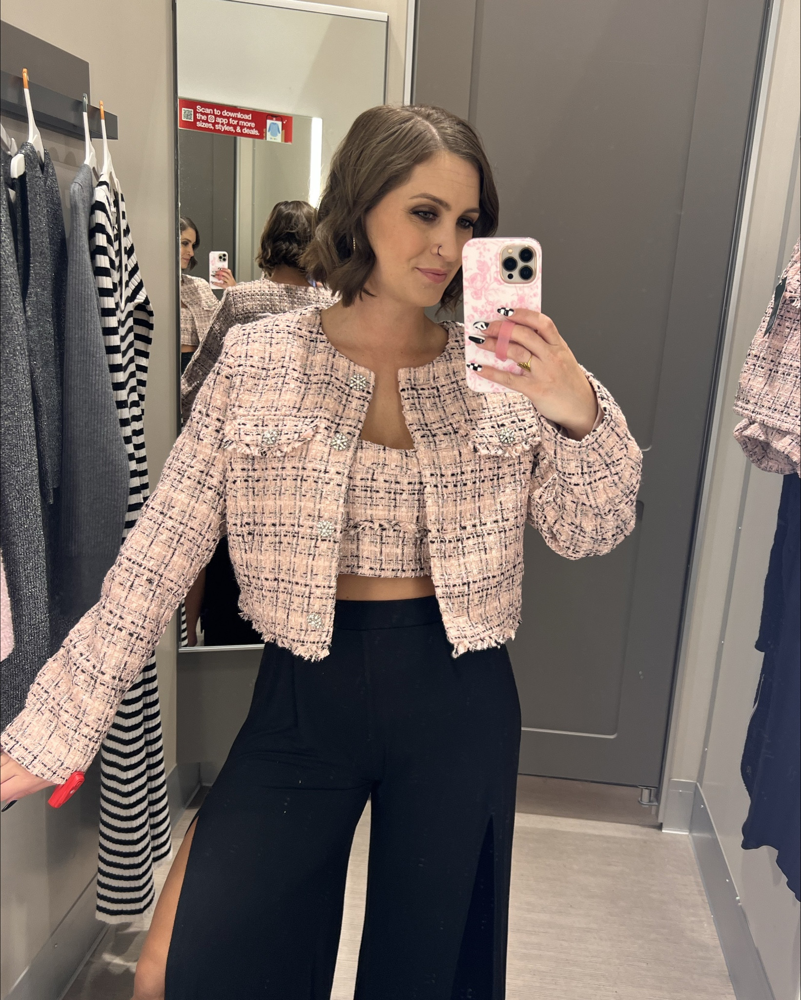 How cute is this cropped tweed blazer with matching top?! Also has a matching skort but didn’t fit my body type. I’m wearing a medium in both tops  

#LTKHoliday #LTKSeasonal #LTKFindsUnder50