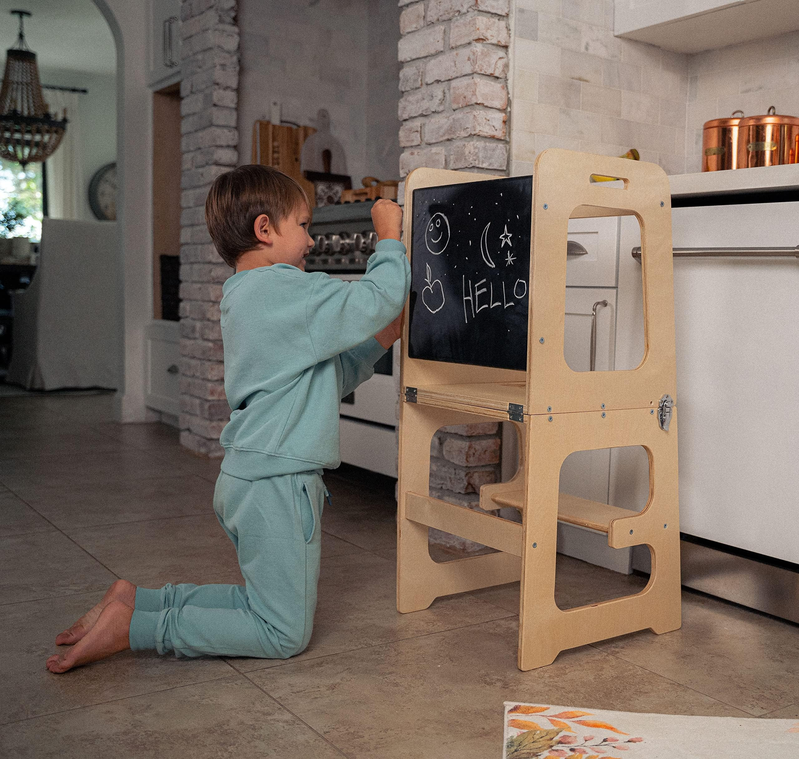 Avenlur Date 4-in-1 Foldable Kitchen Tower - Toddler Step Stool with Chalkboard, Desk Table and C... | Amazon (US)