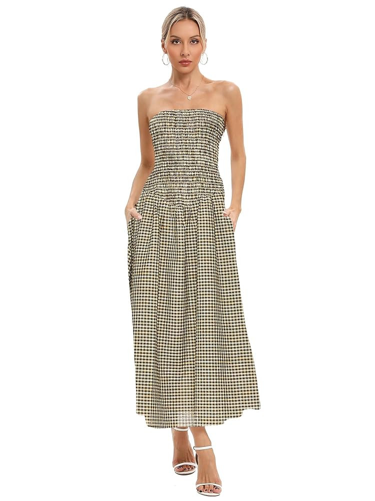 Aigeman Women Strapless Tube Maxi Dress Flowy Swing Long Sundress Sleeveless Summer Boho Beach Dr... | Amazon (US)