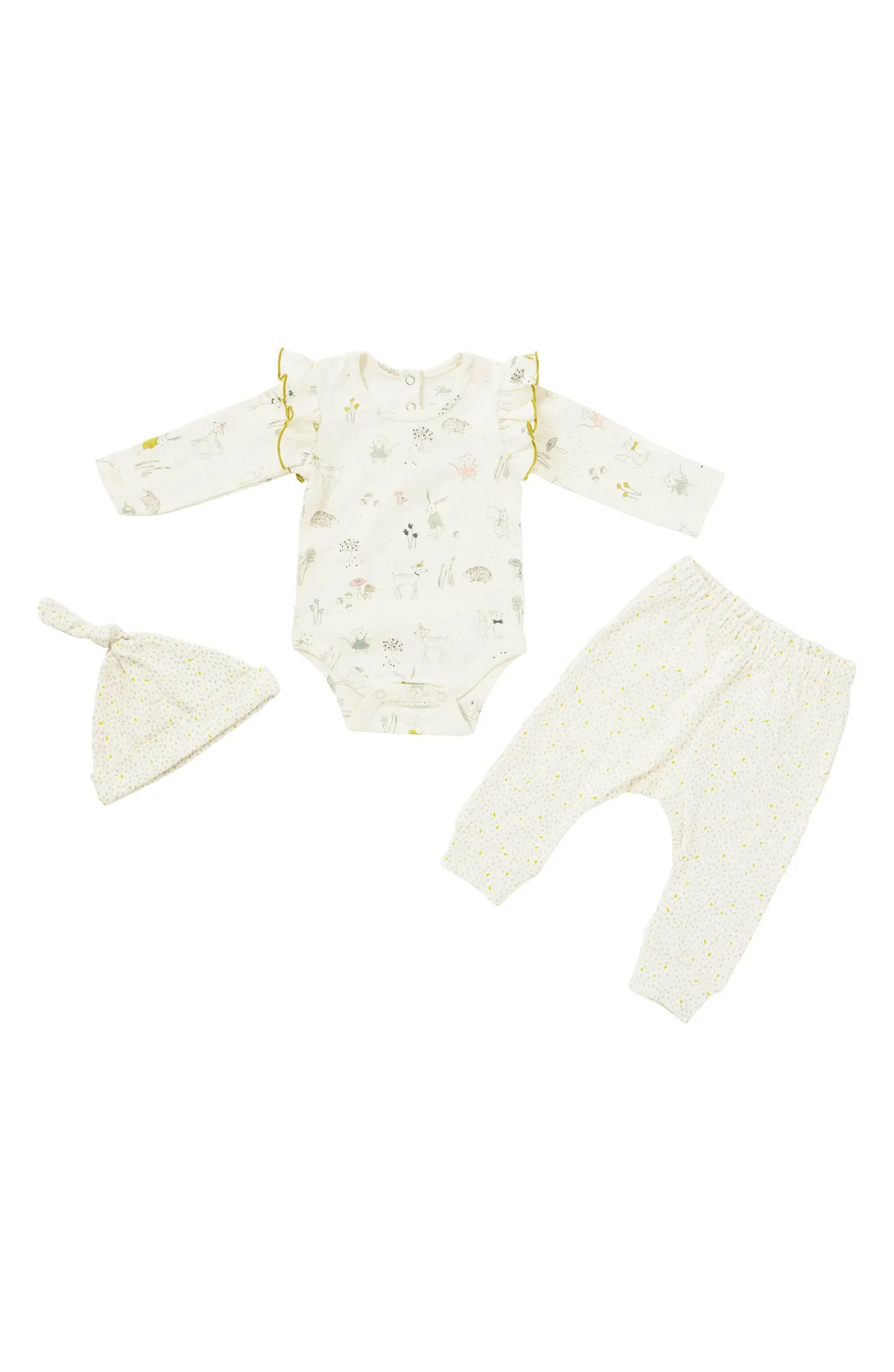 Magical Forest Organic Cotton Bodysuit, Pants & Knotted Hat Set | Nordstrom