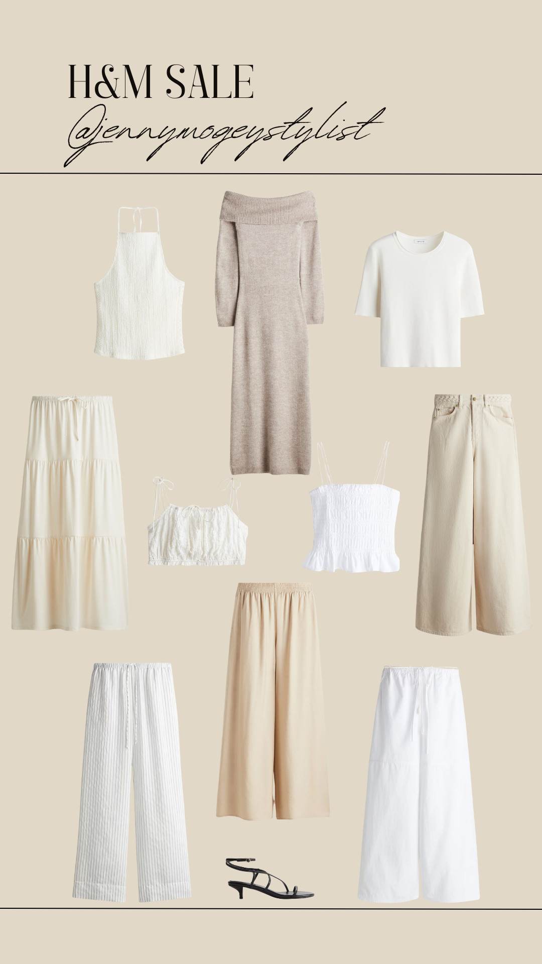 H&M SALE, Trousers, Strappy Top, Fine-Knit T-Shirt, Shorts, Sandals, Off-the-Shoulder Fine-Knit Dress 

 #LTKuk #LTKsummer #LTKstyletip