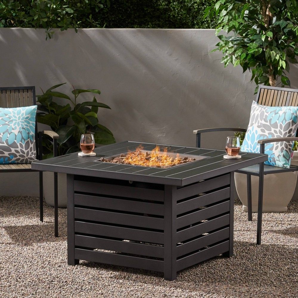 Rene Square 39.25" Iron Gas Fire Pit Matte Black - Christopher Knight Home | Target