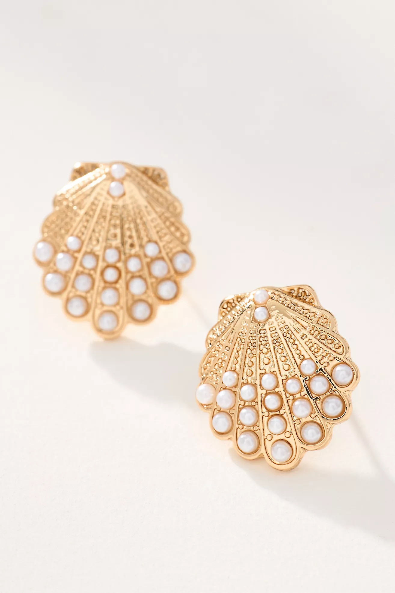 Mini Metal Shell Pearl Post Earrings | Anthropologie (US)