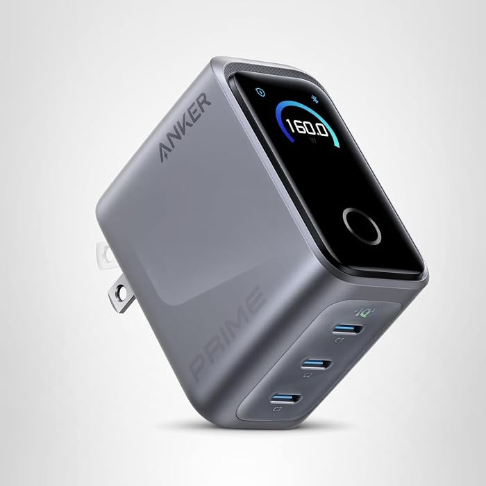 Anker Prime Charger,160W 3-Port Compact GaN USB C Charger,Smart Display,Touch Control,Up to 140W ... | Amazon (US)