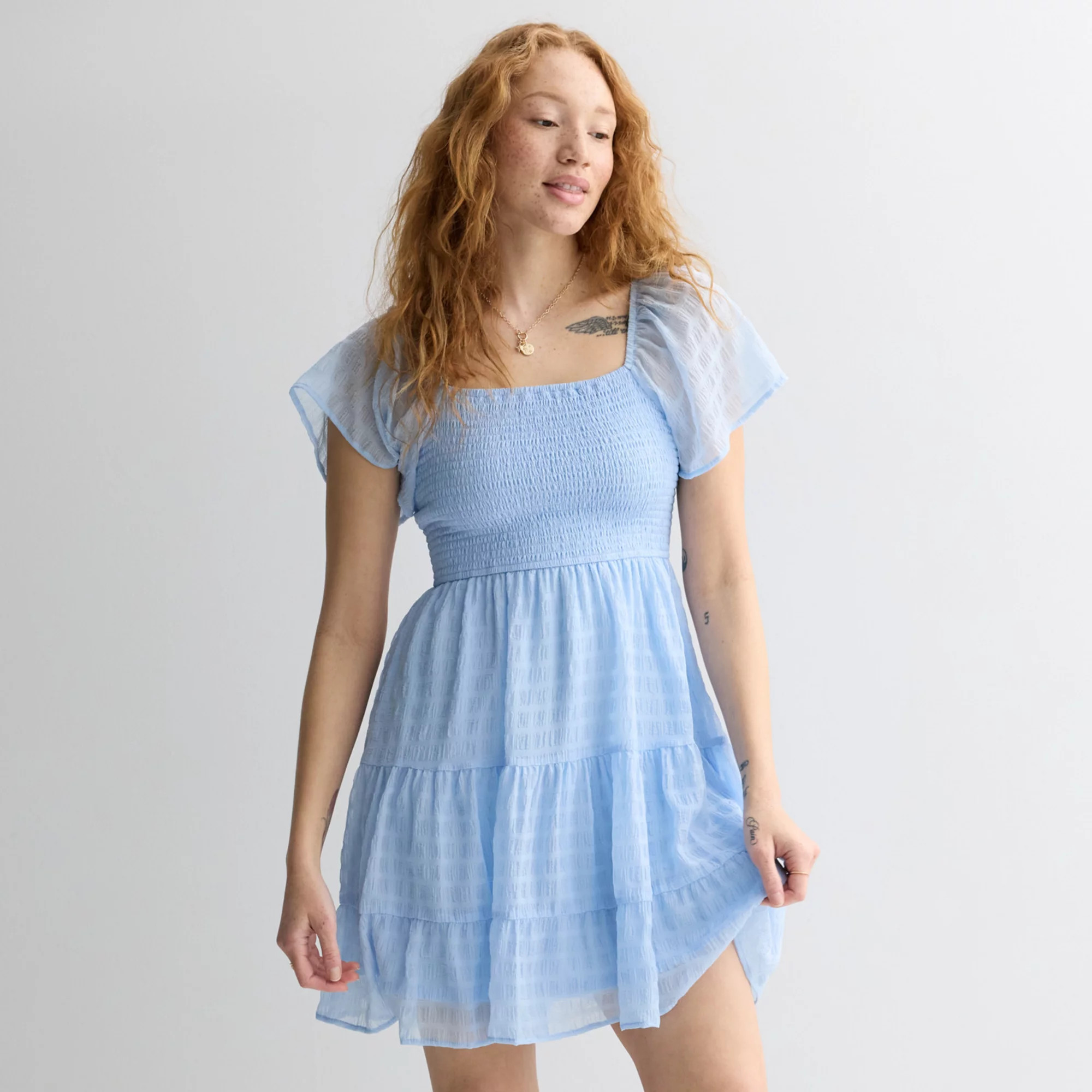 Juniors' Rewind Flutter Sleeve Smocked Bodice Dress | Kohl's