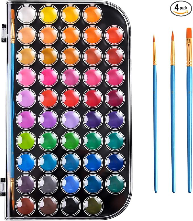 Upgraded 48 Colors Washable Watercolor Paint Set with 3 Brushes and Palette, Non-toxic Paints Set... | Amazon (US)