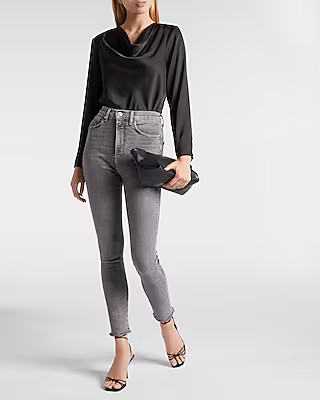 Satin Cowl Neck Long Sleeve Thong Bodysuit | Express