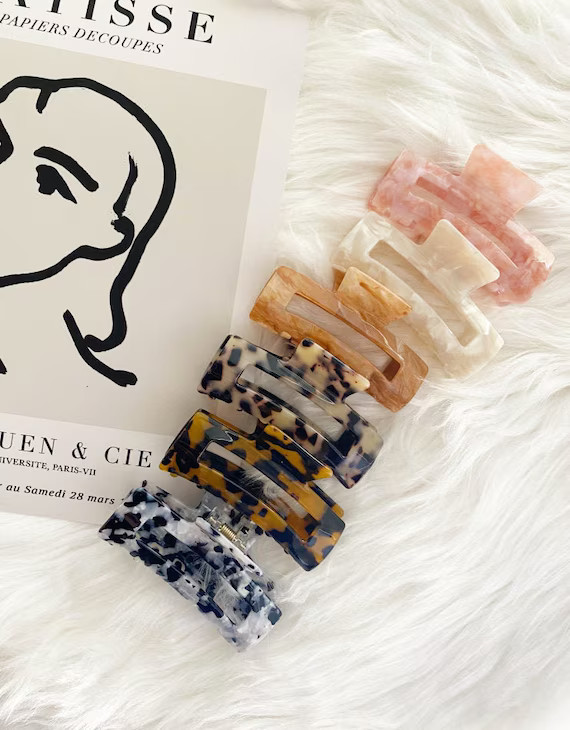 Hair Clip, Tortoise Hair Claw, Acetate Hair Clip, Hair Accessories for Her, Acrylic Hair Claw, Pe... | Etsy (US)