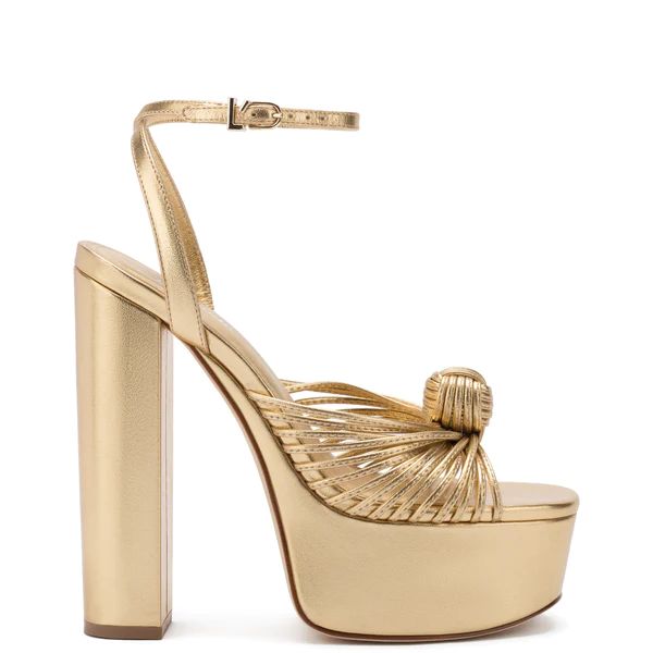 Valerie Platform Sandal In Gold Metallic Leather | Larroude