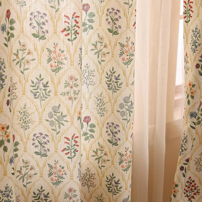 ISAENNE Vintage Semi Blackout Colorful Floral Curtains,Linen Home Decor Curtain with Grommets for... | Amazon (US)