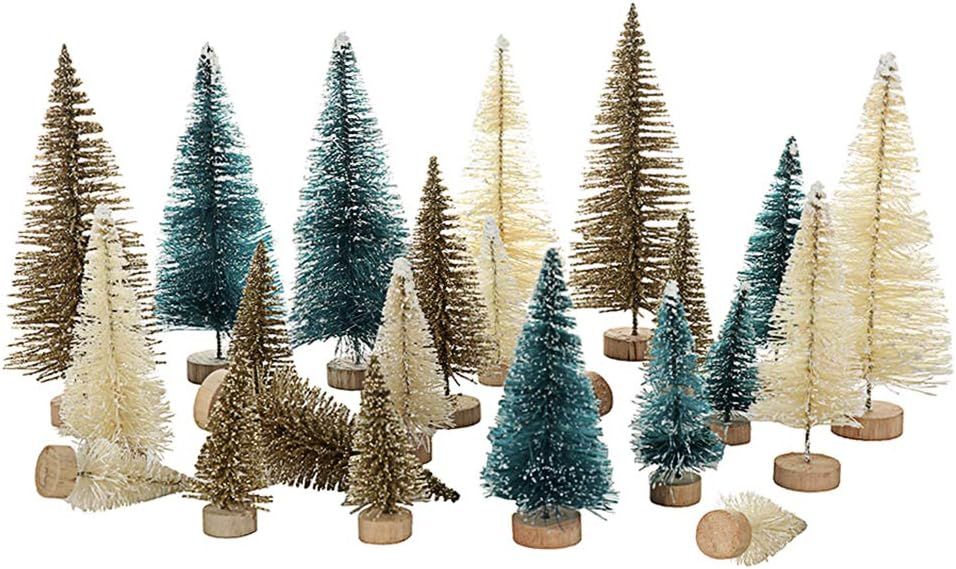 Mini Tabletop Christmas Tree , 24pcs Miniature Pine Trees Frosted Sisal Trees with Wood Base DIY ... | Amazon (US)