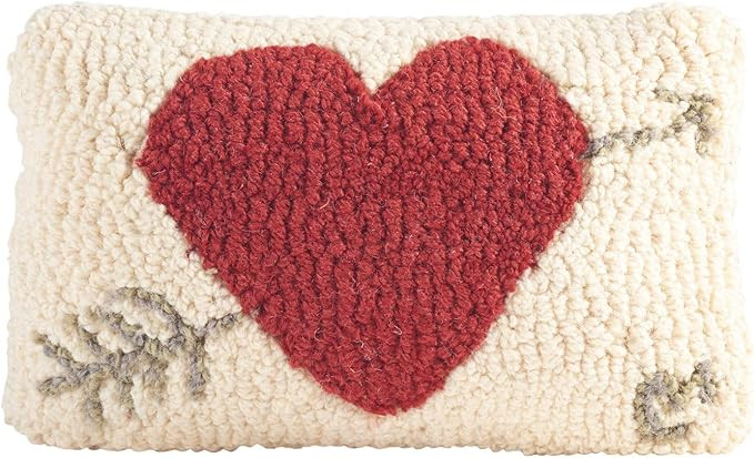 Artist-Designed Arrow & Red Heart Hand-Hooked Wool Decorative Throw Pillow - Valentine's Day Pill... | Amazon (US)