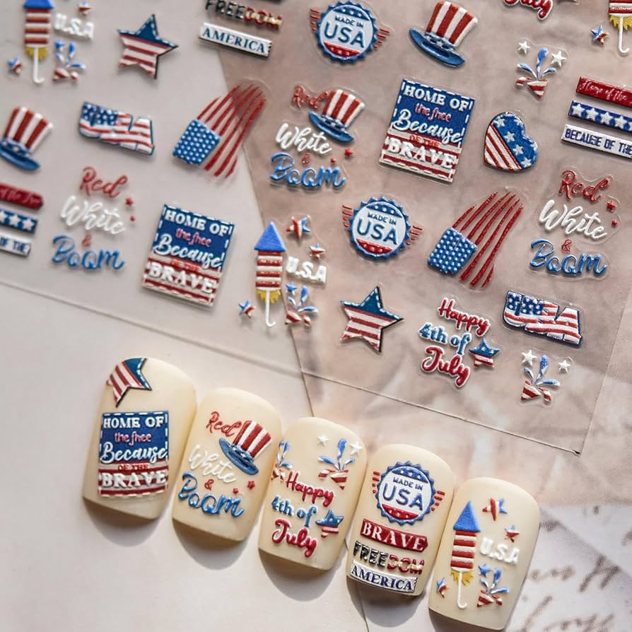 4th July Nail Art Stickers American Flag Nail Art Decals with Design USA Patriotic Nails Stickers... | Amazon (US)