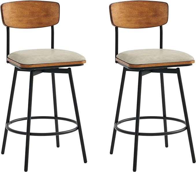 CHITA Swivel Counter Height Bar Stools with Back, Faux Leather Upholstered Barstools Set of 2, 27... | Amazon (US)