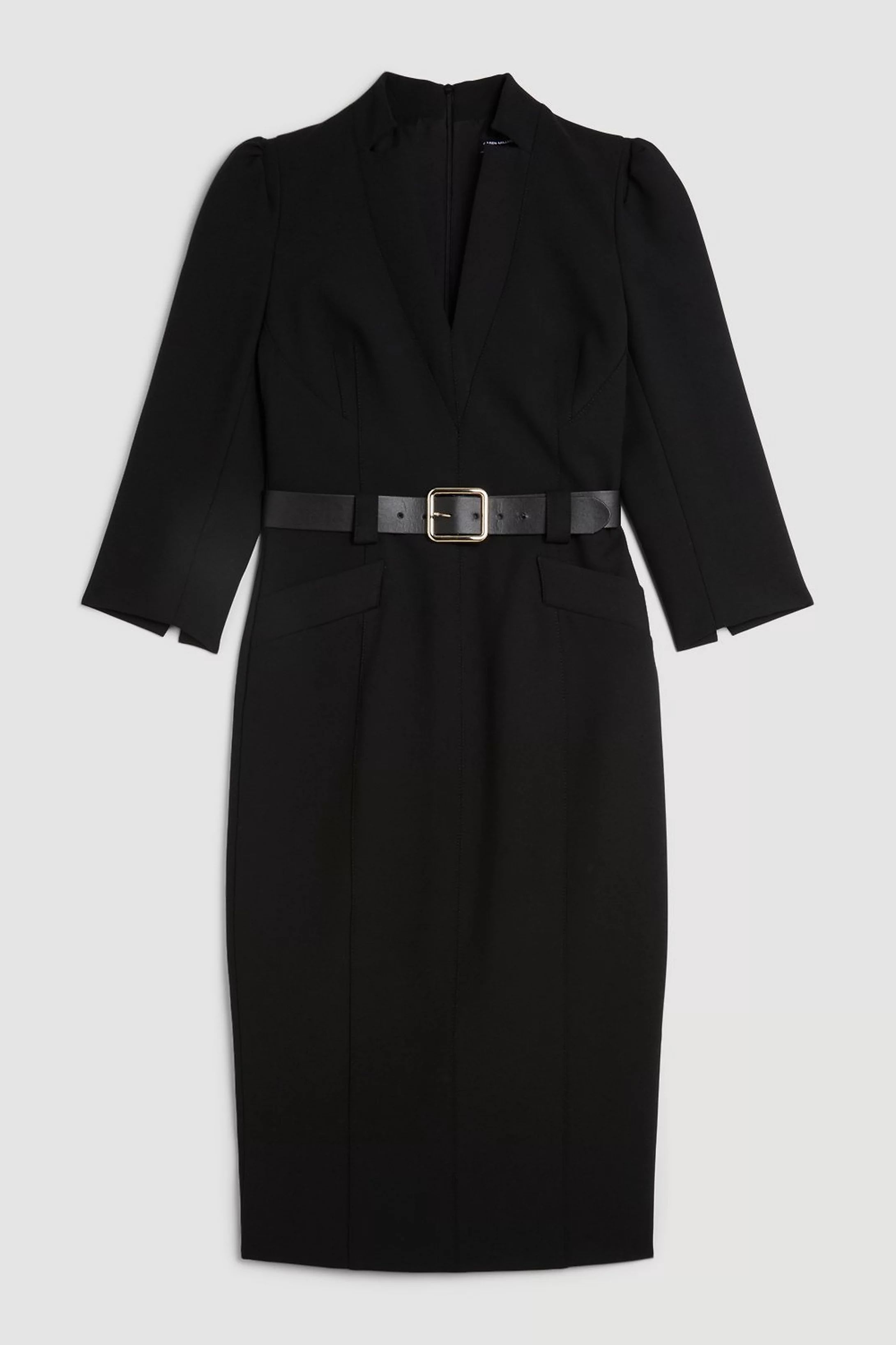 Compact Stretch Tailored Forever Belted Midi Dress | Karen Millen US
