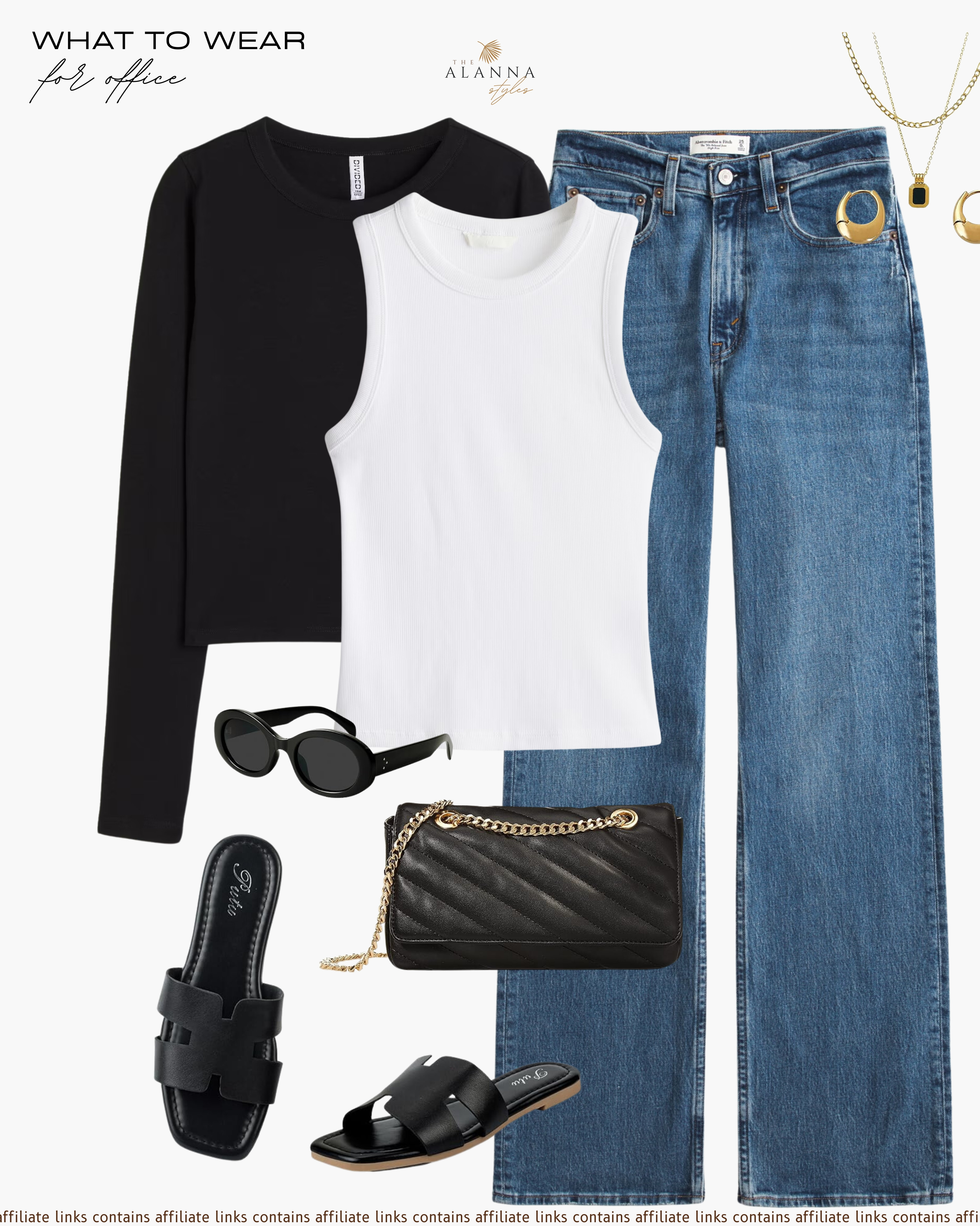 What to wear for office? Denim jeans, tank top, black long-sleeves, handbag, Hermes oran dupe, dainty jewelry and black sunglasses.   

 #LTKFindsUnder100 #LTKStyleTip #LTKWorkwear