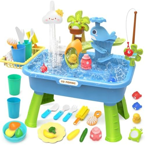 21" H Play Sink with Running Water, 4-in-1 Kids Kitchen Sink Toy with Electric Faucet, Mini Water... | Amazon (US)
