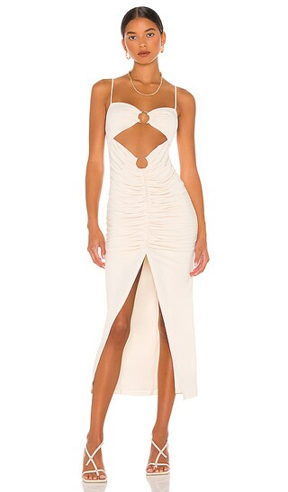 Yasmeen Midi Dress in Beige | Revolve Clothing (Global)