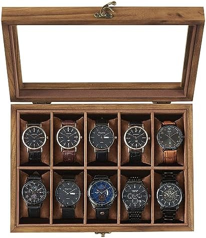 SONGMICS 10-Slot Watch Box, Watch Display Case with Large Glass Lid, Removable Pillows, Velvet Li... | Amazon (US)